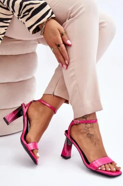 Damskie buty S.Barski Sandały Na Obcasie*Lakierowane Sandały Na Obcasie Fuksja Owen Różowy
