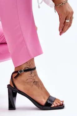 Damskie buty S.Barski Sandały Na Obcasie*Lakierowane Sandały Na Obcasie Czarne Owen Czarny