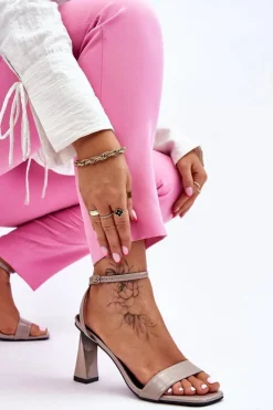 Damskie buty S.Barski Sandały Na Obcasie*Lakierowane Sandały Na Obcasie Szare Owen Szary