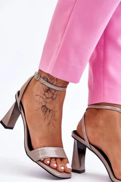 Damskie buty S.Barski Sandały Na Obcasie*Lakierowane Sandały Na Obcasie Szare Owen Szary