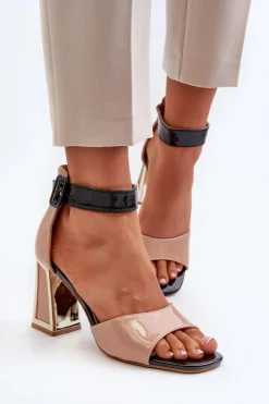 Boto Sandały Na Obcasie*Lakierowane Sandały Na Słupku Beżowe Adrianu