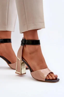 Boto Sandały Na Obcasie*Lakierowane Sandały Na Słupku Beżowe Adrianu