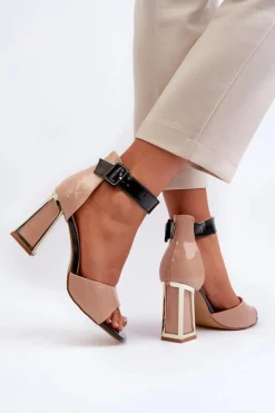Boto Sandały Na Obcasie*Lakierowane Sandały Na Słupku Beżowe Adrianu