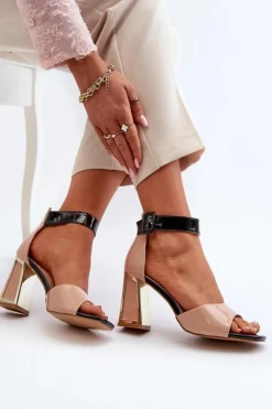 Boto Sandały Na Obcasie*Lakierowane Sandały Na Słupku Beżowe Adrianu