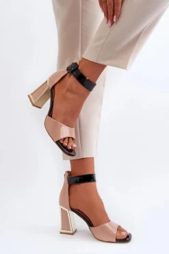Boto Sandały Na Obcasie*Lakierowane Sandały Na Słupku Beżowe Adrianu