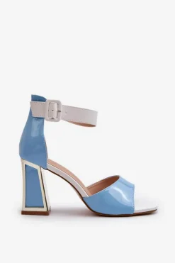 Hot Boto Lakierowane Sandały Na Słupku Niebieskie Adrianu