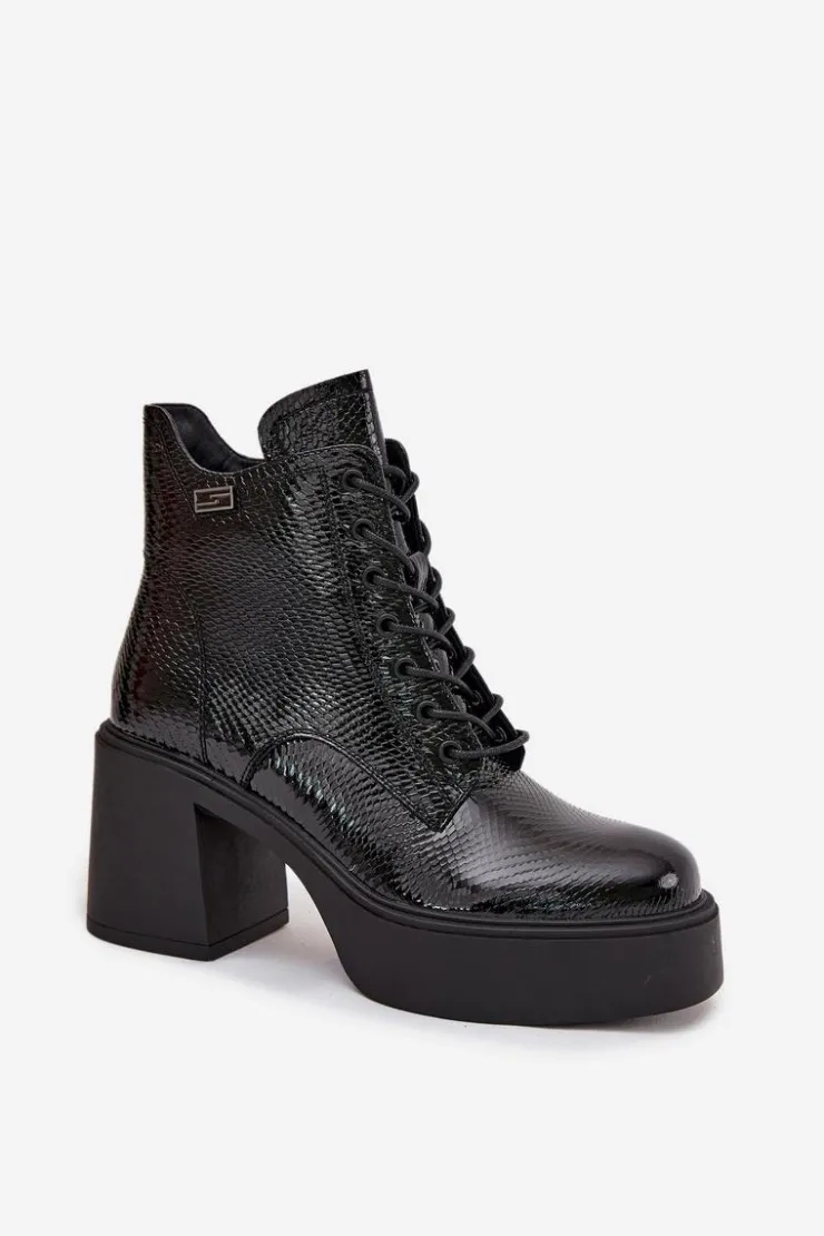 Damskie Buty damskie Vinceza Lakierowane Skórzane Botki Damskie Na Platformie I Słupku Vinceza 66817 Czarne