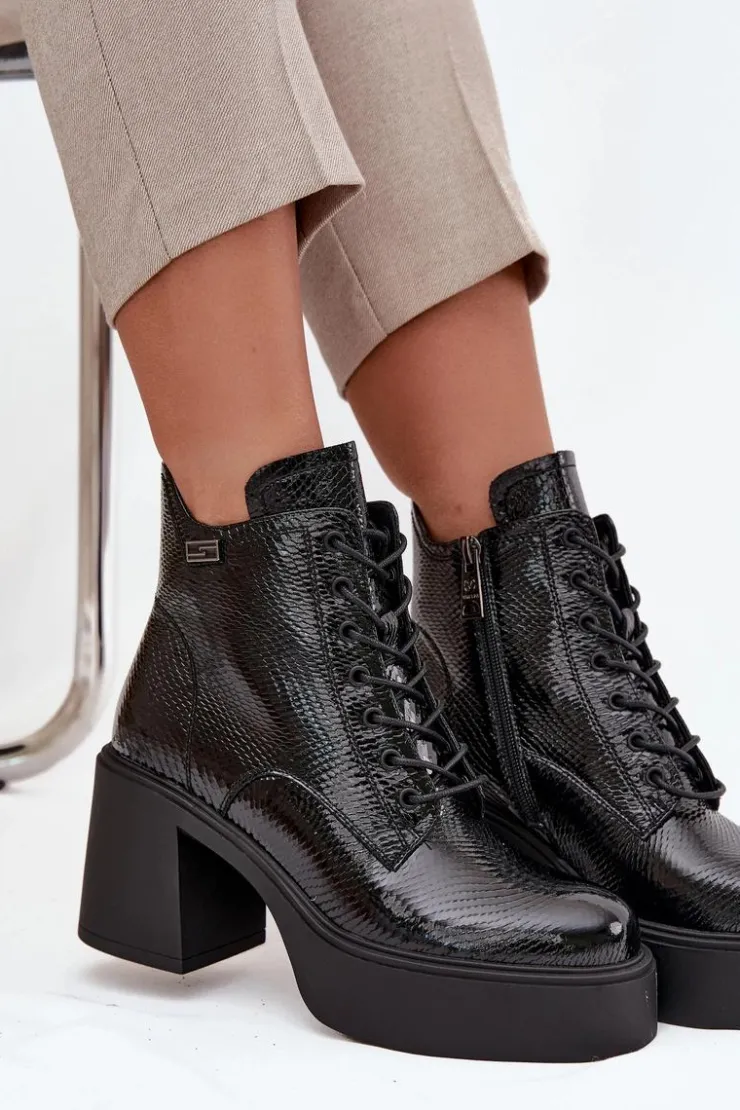 Damskie Buty damskie Vinceza Lakierowane Skórzane Botki Damskie Na Platformie I Słupku Vinceza 66817 Czarne