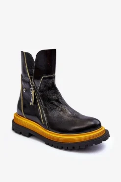 Online Maciejka Lakierowane Skórzane Botki Damskie 05747-07 Czarne