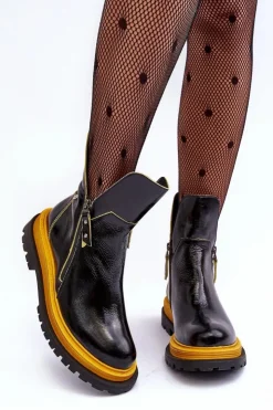 Online Maciejka Lakierowane Skórzane Botki Damskie 05747-07 Czarne