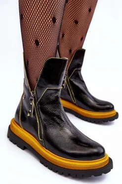 Online Maciejka Lakierowane Skórzane Botki Damskie 05747-07 Czarne