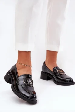 Damskie Buty damskie Vinceza Lakierowane Skórzane Mokasyny Na Obcasie Vinceza 18102 Czarne