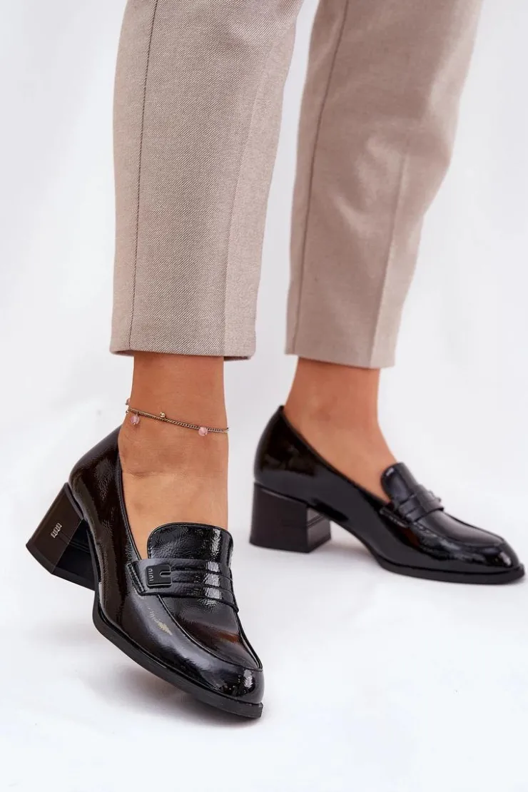 Buty damskie Vinceza Półbuty Lakierowane|Półbuty Skórzane*Lakierowane Skórzane Półbuty Damskie Na Obcasie Vinceza 18105 Czarne