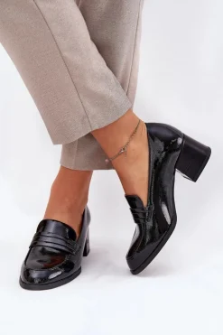 Buty damskie Vinceza Półbuty Lakierowane|Półbuty Skórzane*Lakierowane Skórzane Półbuty Damskie Na Obcasie Vinceza 18105 Czarne