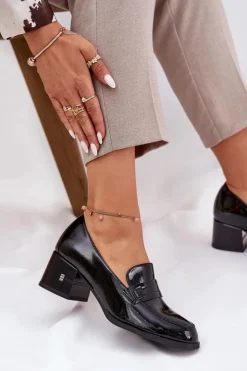 Buty damskie Vinceza Półbuty Lakierowane|Półbuty Skórzane*Lakierowane Skórzane Półbuty Damskie Na Obcasie Vinceza 18105 Czarne