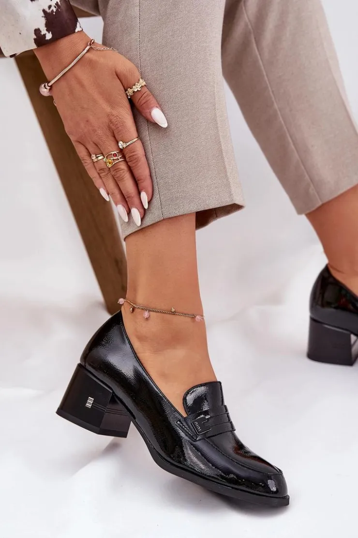 Buty damskie Vinceza Półbuty Lakierowane|Półbuty Skórzane*Lakierowane Skórzane Półbuty Damskie Na Obcasie Vinceza 18105 Czarne