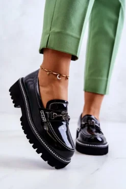 Damskie Damskie buty S.Barski Lakierowane Skórzane Półbuty Z Ozdobą Czarne Adison