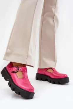 Zazoo Półbuty Skórzane*Lakierowane Skórzane Półbuty Z Klamrą 20183 Fuksja Różowy