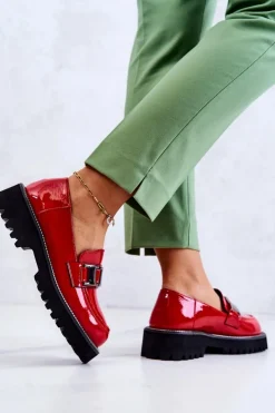 Damskie Damskie buty S.Barski Lakierowane Skórzane Półbuty Czerwone Corine