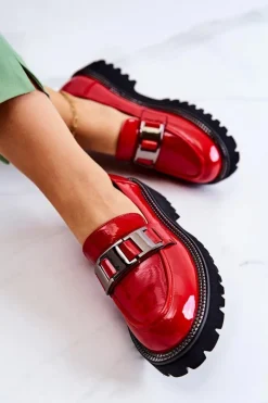 Damskie Damskie buty S.Barski Lakierowane Skórzane Półbuty Czerwone Corine