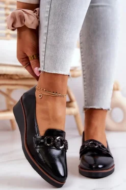 Buty damskie Vinceza Półbuty Lakierowane*Lakierowane Skórzane Półbuty Na Koturnie Czarne Melodie