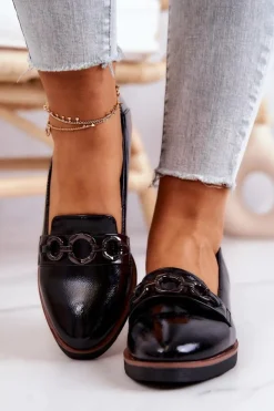 Buty damskie Vinceza Półbuty Lakierowane*Lakierowane Skórzane Półbuty Na Koturnie Czarne Melodie