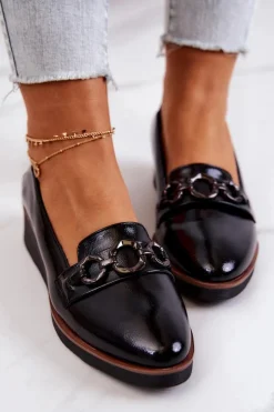 Buty damskie Vinceza Półbuty Lakierowane*Lakierowane Skórzane Półbuty Na Koturnie Czarne Melodie