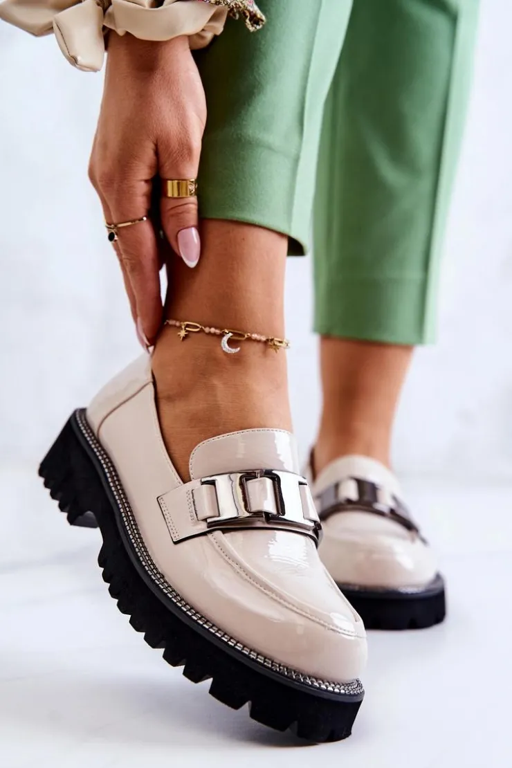 Damskie buty S.Barski Półbuty Lakierowane*Lakierowane Skórzane Półbuty Jasnobeżowe Corine