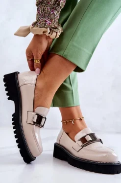 Damskie buty S.Barski Półbuty Lakierowane*Lakierowane Skórzane Półbuty Jasnobeżowe Corine