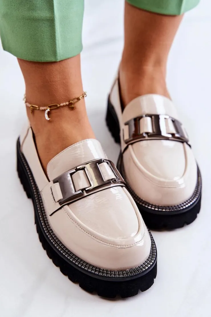 Damskie buty S.Barski Półbuty Lakierowane*Lakierowane Skórzane Półbuty Jasnobeżowe Corine