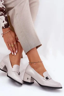 Clearance Buty damskie Vinceza Lakierowane Skórzane Półbuty Damskie Na Obcasie Vinceza 18105 Szare