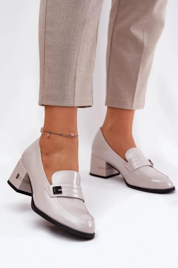 Clearance Buty damskie Vinceza Lakierowane Skórzane Półbuty Damskie Na Obcasie Vinceza 18105 Szare