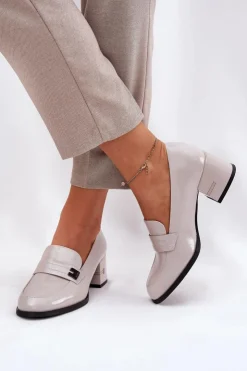 Clearance Buty damskie Vinceza Lakierowane Skórzane Półbuty Damskie Na Obcasie Vinceza 18105 Szare