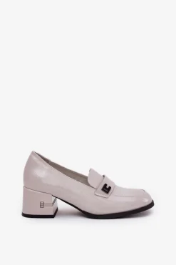 Clearance Buty damskie Vinceza Lakierowane Skórzane Półbuty Damskie Na Obcasie Vinceza 18105 Szare