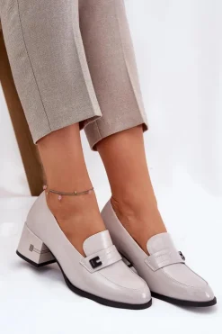 Clearance Buty damskie Vinceza Lakierowane Skórzane Półbuty Damskie Na Obcasie Vinceza 18105 Szare