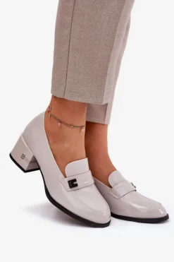 Clearance Buty damskie Vinceza Lakierowane Skórzane Półbuty Damskie Na Obcasie Vinceza 18105 Szare