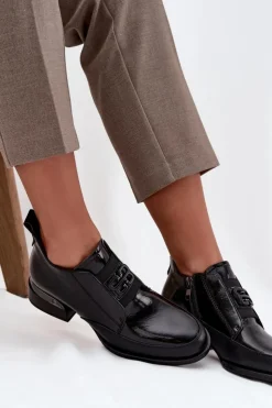 Damskie Buty damskie Vinceza Lakierowane Skórzane Półbuty Damskie Na Niskim Obcasie Z Ozdobnym Detalem Vinceza 91161 Czarne