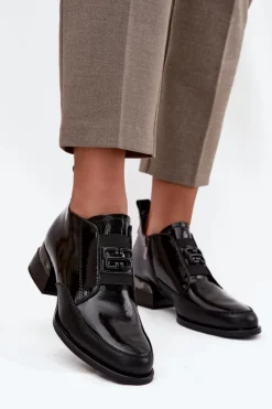 Damskie Buty damskie Vinceza Lakierowane Skórzane Półbuty Damskie Na Niskim Obcasie Z Ozdobnym Detalem Vinceza 91161 Czarne