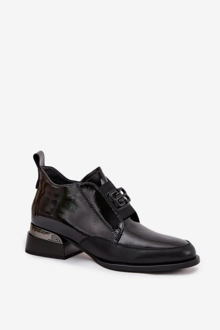 Damskie Buty damskie Vinceza Lakierowane Skórzane Półbuty Damskie Na Niskim Obcasie Z Ozdobnym Detalem Vinceza 91161 Czarne