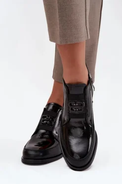 Damskie Buty damskie Vinceza Lakierowane Skórzane Półbuty Damskie Na Niskim Obcasie Z Ozdobnym Detalem Vinceza 91161 Czarne