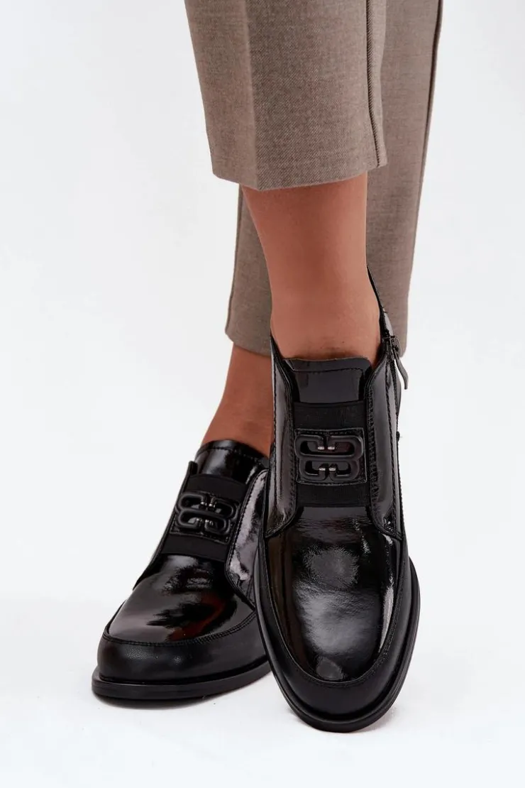 Damskie Buty damskie Vinceza Lakierowane Skórzane Półbuty Damskie Na Niskim Obcasie Z Ozdobnym Detalem Vinceza 91161 Czarne