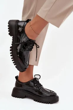 Artiker Półbuty Lakierowane|Półbuty Skórzane*Lakierowane Skórzane Półbuty Damskie Z Przypinkami 57C0333 Czarne Czarny