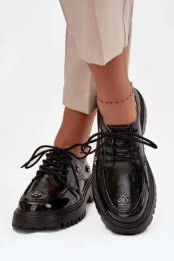 Artiker Półbuty Lakierowane|Półbuty Skórzane*Lakierowane Skórzane Półbuty Damskie Z Przypinkami 57C0333 Czarne Czarny