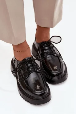 Artiker Półbuty Lakierowane|Półbuty Skórzane*Lakierowane Skórzane Półbuty Damskie Z Przypinkami 57C0333 Czarne Czarny