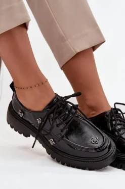 Artiker Półbuty Lakierowane|Półbuty Skórzane*Lakierowane Skórzane Półbuty Damskie Z Przypinkami 57C0333 Czarne Czarny