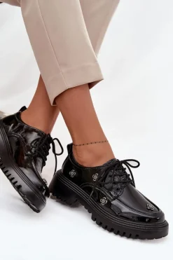 Artiker Półbuty Lakierowane|Półbuty Skórzane*Lakierowane Skórzane Półbuty Damskie Z Przypinkami 57C0333 Czarne Czarny