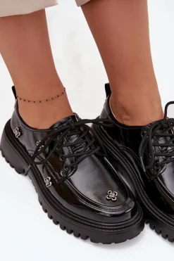 Artiker Półbuty Lakierowane|Półbuty Skórzane*Lakierowane Skórzane Półbuty Damskie Z Przypinkami 57C0333 Czarne Czarny