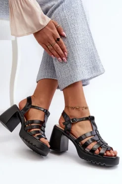 New Buty damskie Vinceza Lakierowane Skórzane Sandały Damskie Na Słupku Vinceza 66621 Czarne Czarny