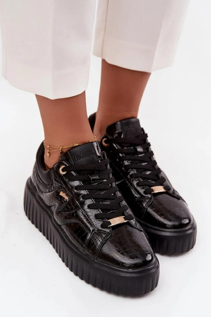 Lee Cooper Sneakersy Damskie*Lakierowane Sneakersy Damskie Na Platformie LCJ-25-09-3870 Czarne