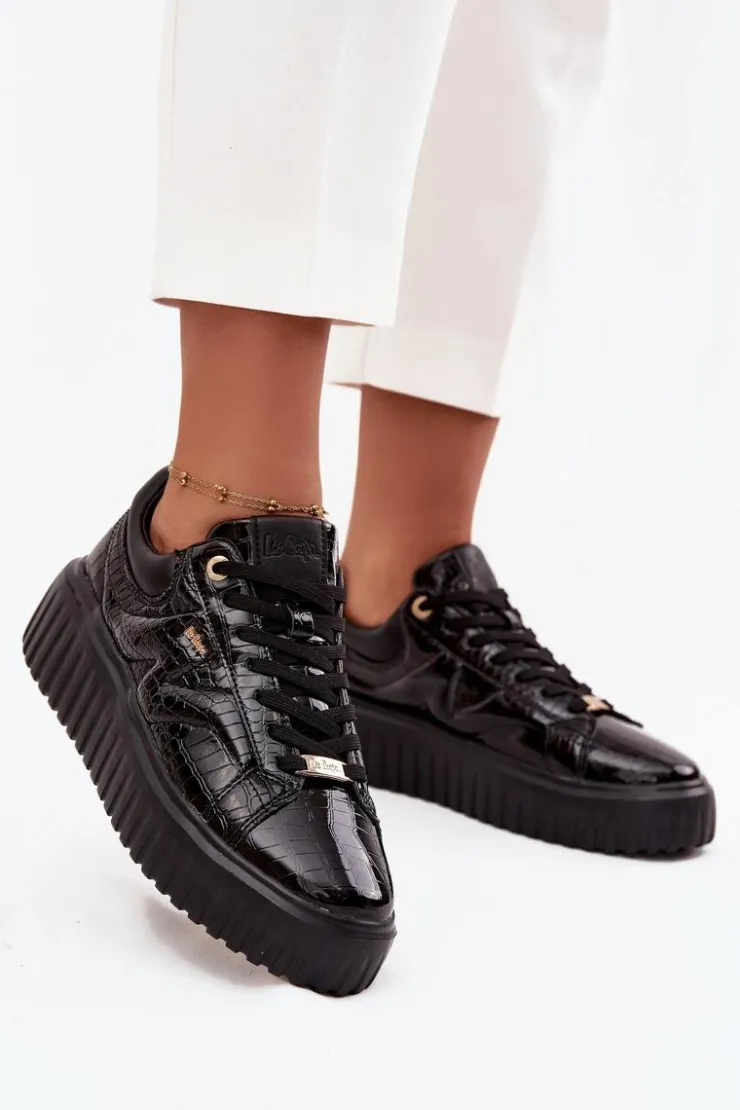 Lee Cooper Sneakersy Damskie*Lakierowane Sneakersy Damskie Na Platformie LCJ-25-09-3870 Czarne